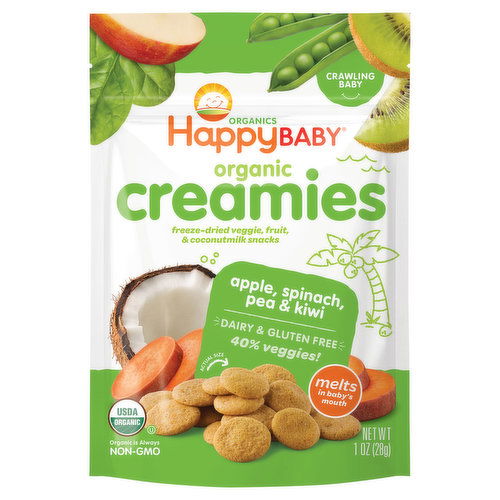 HappyBaby Organics Creamies, Organic, Apple, Spinach, Pea & Kiwi, Crawling Baby