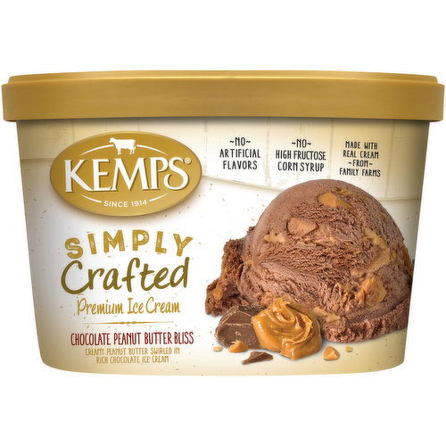 Kemps Simply Crafted Ice Cream, Premium, Chocolate Peanut Butter Bliss