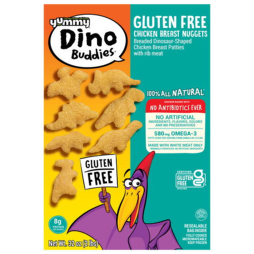 Yummy Dino Buddies Chicken Breast Nuggets, Gluten Free, Breaded, Dinosaur-Shaped