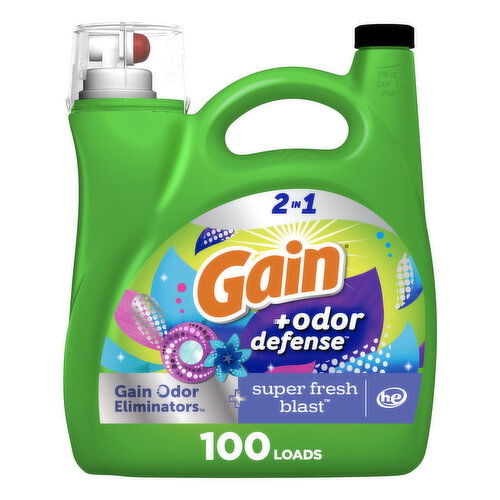 Gain Odor Defense Liquid Laundry Detergent, Super Fresh Blast Scent, 100 loads