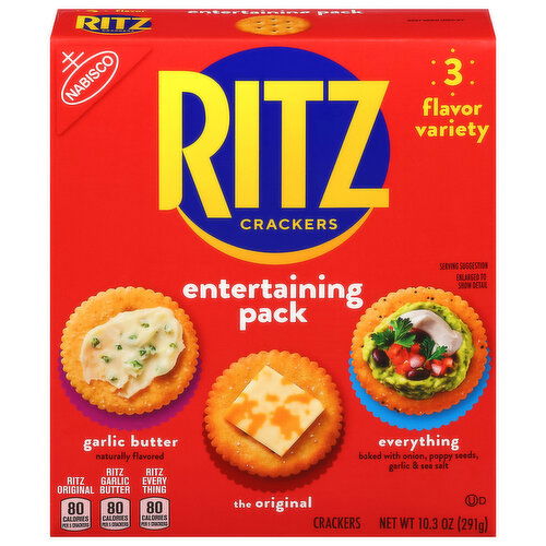RITZ Crackers Entertaining Variety Pack with Original, Everything, and Garlic Butter Crackers, Snacks for Kids and Adults, Party Snacks
