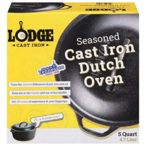 Lodge Cast Iron Dutch Oven, Seasoned, 5 Quart