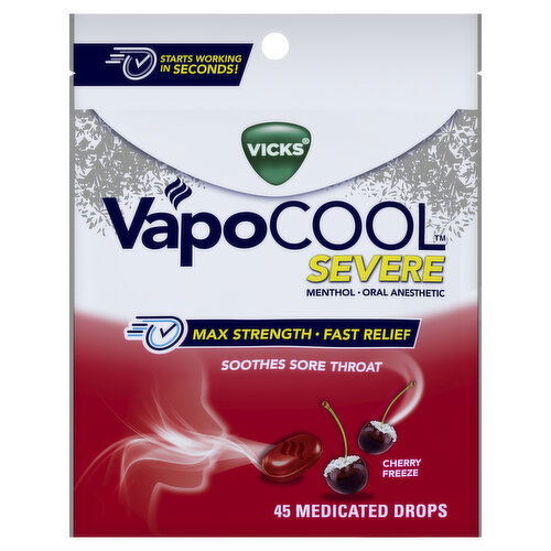 Vicks Severe VapoCool Severe Medicated Sore Throat Drops, Menthol, Cherry
