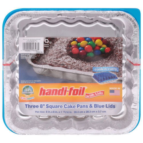 Handi-Foil Cake Pans & Blue Lids, Square, 8 Inch