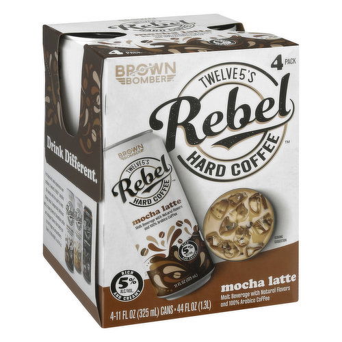 Rebel Hard Coffee Malt Beverage, Mocha Latte, 4 Pack