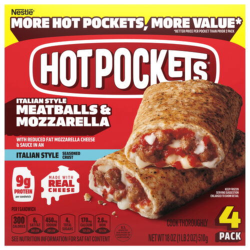 Hot Pockets Sandwich, Meatballs & Mozzarella, Seasoned Crust, Italian Style