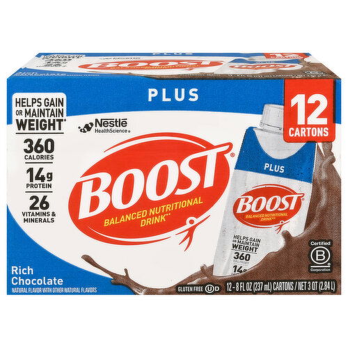 Boost Plus Nutritional Drink, Balanced, Rich Chocolate