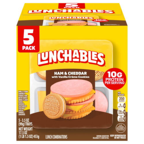 Lunchables Cracker Stackers, with Vanilla Creme Cookies, Ham & Cheddar, 5 Pack