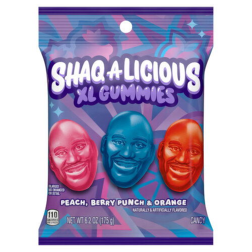 Shaq-A-Licious Candy, Peach, Berry Punch & Orange, XL Gummies