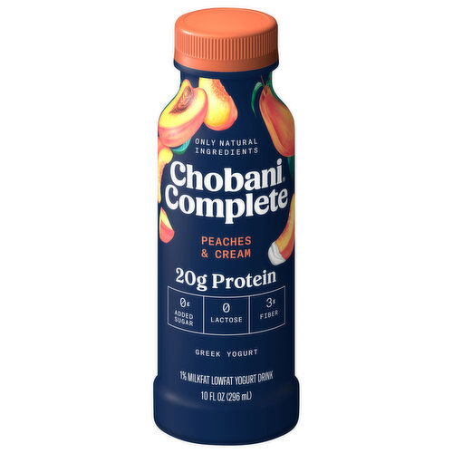 Chobani Complete Yogurt Drink, Peaches & Cream, Greek, 1% Milkfat, Lowfat