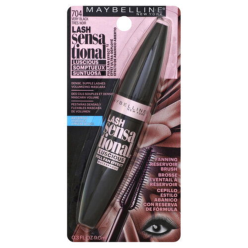 maybelline Lash Sensational Luscious Mascara, Volumizing, Waterproof, Very Black 704