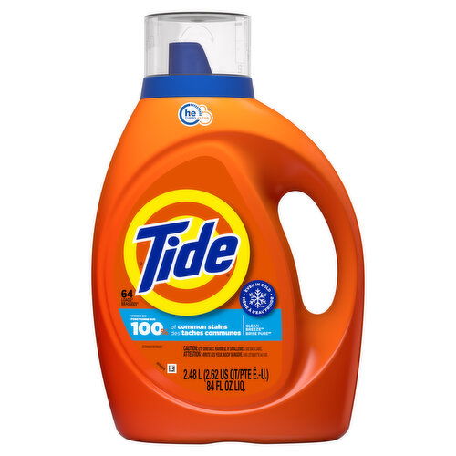 Tide Liquid Laundry Detergent, Clean Breeze, 64 loads, 84 fl oz, HE Compatible