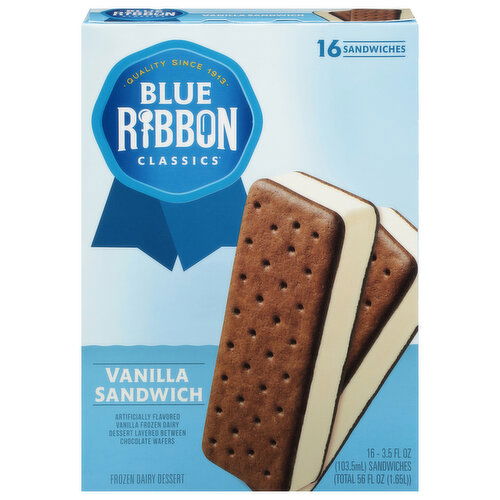 Blue Ribbon Classics Frozen Dairy Dessert, Vanilla Sandwich