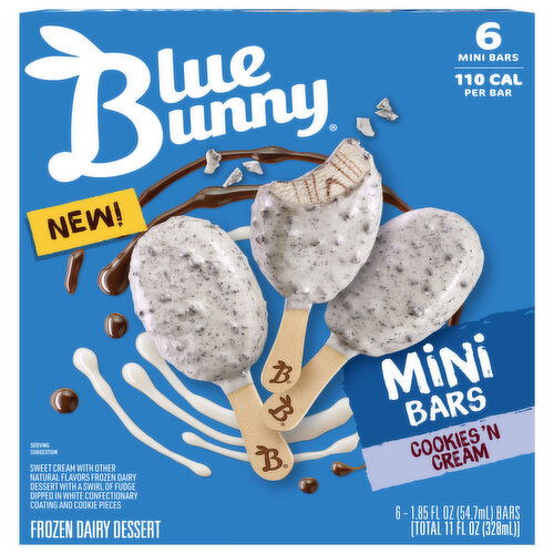 Blue Bunny Frozen Dairy Dessert, Cookies 'N Cream, Mini Bars