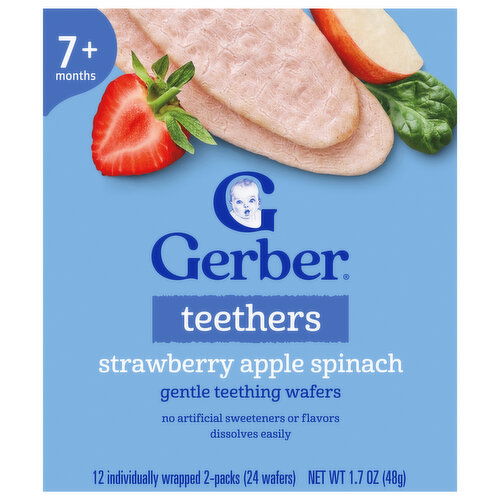 Gerber 7+ Months Teethers Strawberry Apple Spinach Gentle Teething Wafers