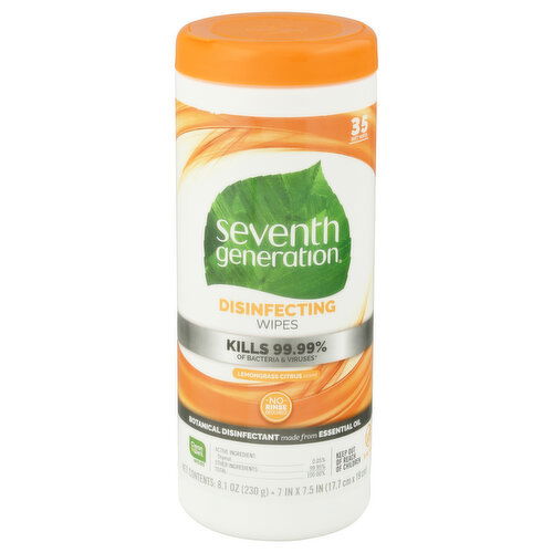 Seventh Generation Disinfecting Wipes, Lemongrass Citrus Scent