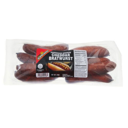 Schweigert Hardwood Smoked Cheddar Bratwurst, Natural Casing