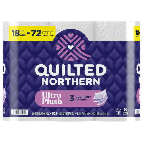 Quilted Northern Ultra Plush Bathroom Tissue, Unscented, Mega Rolls, 3-Ply