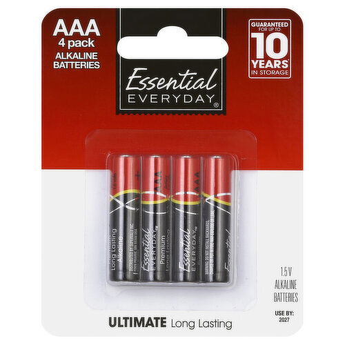 Essential Everyday Batteries, Alkaline, AAA, 4 Pack