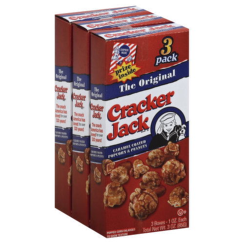 Cracker Jack Popcorn & Peanuts, Caramel Coated, The Original, 3 Pack