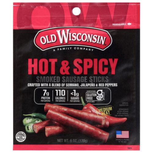 Old Wisconsin Medium Heat Hot & Spicy Smoked Sausage Sticks