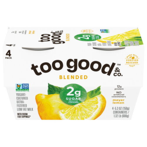 Too Good & Co. Yogurt, Blended, Meyer Lemon, 4 Pack