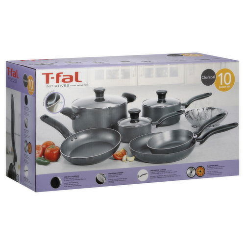 T-fal Pot and Pan Set, Non-Stick, Charcoal, 10 Piece