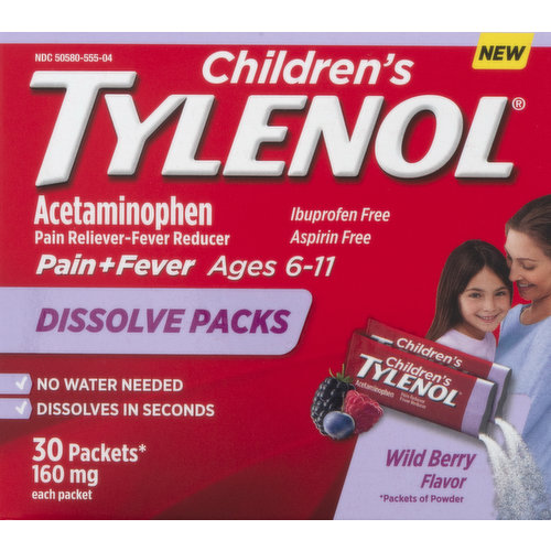 Tylenol Pain+Fever, Wild Berry, Childrens Ages 6-11, 160 mg, Dissolve Packs