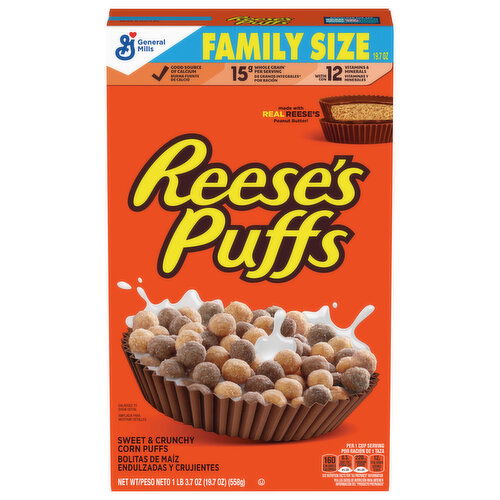 Reese's Corn Puffs, Sweet & Crunchy, Family Size