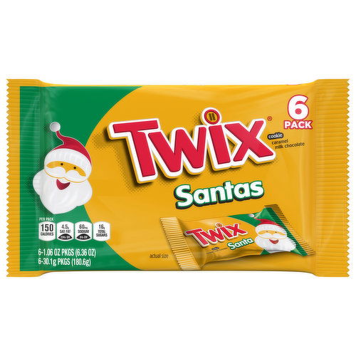 Twix Santas Cookie, Caramel Milk Chocolate, 6 Pack