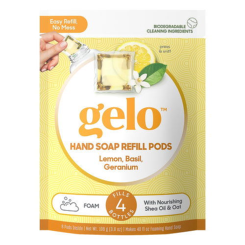 Gelo Hand Soap, Lemon Basil Geranium, Refill Pods