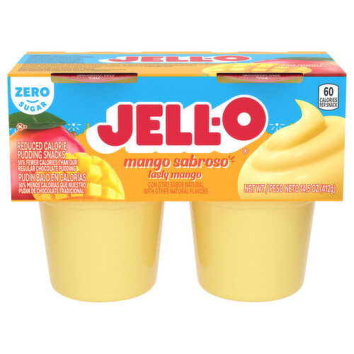 Jell-O Zero Sugar Mango Sabroso Ready-to-Eat Pudding Snack Cups