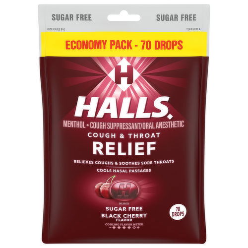 Halls Relief Cough Drops, Sugar Free, Black Cherry Flavor, Economy Pack