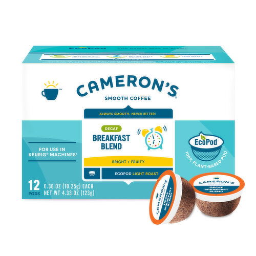 Cameron's Coffee EcoPods, Decaf Breakfast Blend Light Roast Ground Coffee 