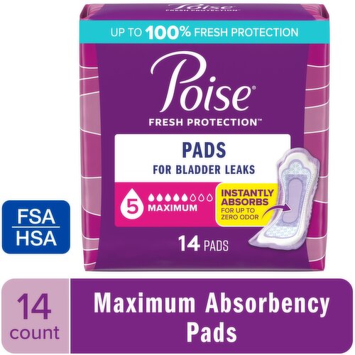 Poise Fresh Protection Poise Incontinence Pads For Women, Maximum Absorbency, Regular, 14Ct