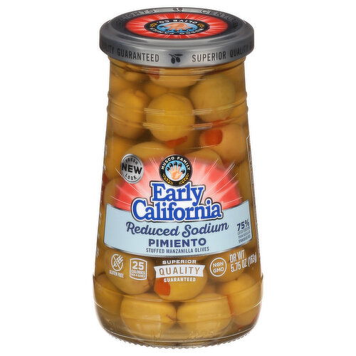 Early California Olives, Reduced Sodium, Pimiento, Stuffed Manzanilla