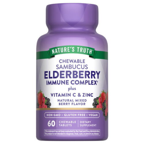 Nature's Truth Chewable Tablets Sambucus Elderberry Natural Mixed Berry Flavor Immune Complex