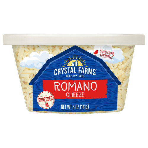Crystal Farms Shredded Cheese, Romano