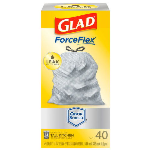 Glad ForceFlex Drawstring Bags, Tall Kitchen, 13 Gallon