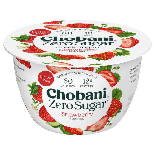 Chobani Yogurt, Greek, Nonfat, Zero Sugar, Strawberry Flavored