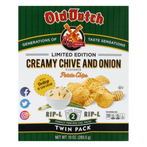 Old Dutch Foods Rip-L Twin Pack Creamy Chive and Onion Potato Chips