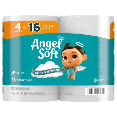 Angel Soft Bathroom Tissue, Unscented, Mega, 2-Ply