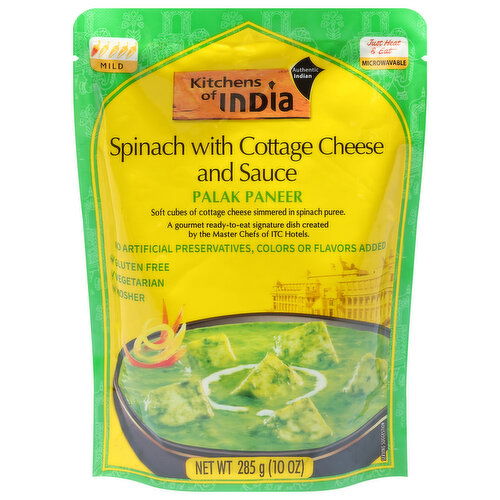 Kitchens of India Spinach with Cottage Cheese and Sauce, Palak Paneer, Mild