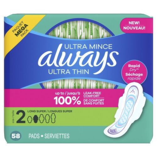 Always Ultra Thin Ultra Thin Pads with Wings, Size 2