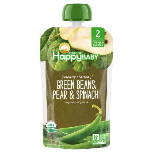 Happy Baby Organics Organic Green Beans, Pear & Spinach Stage 2 (6+ Months) Baby Food