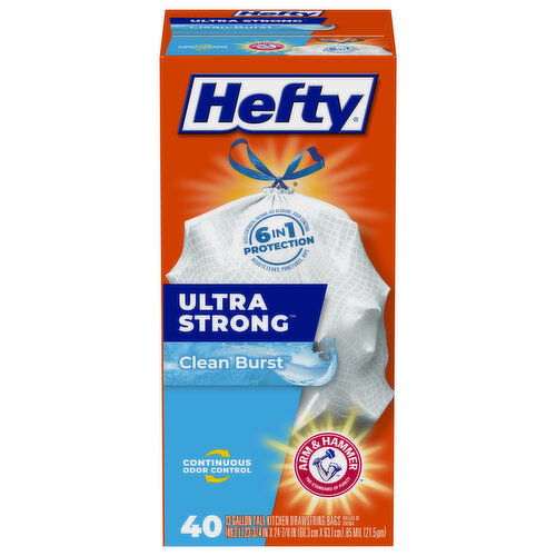 Hefty Ultra Strong Kitchen Drawstring Bags, Tall, Clean Burst