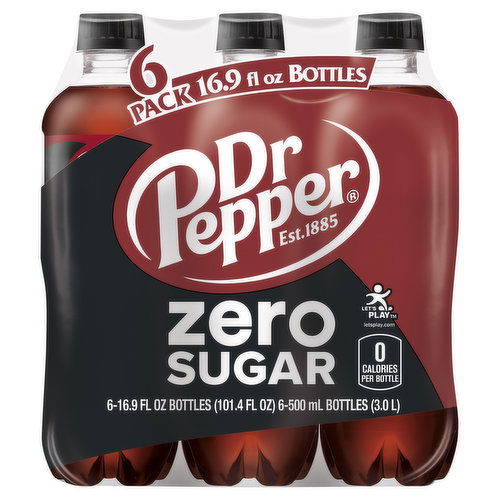 Dr Pepper Soda, Zero Sugar, 6 Pack