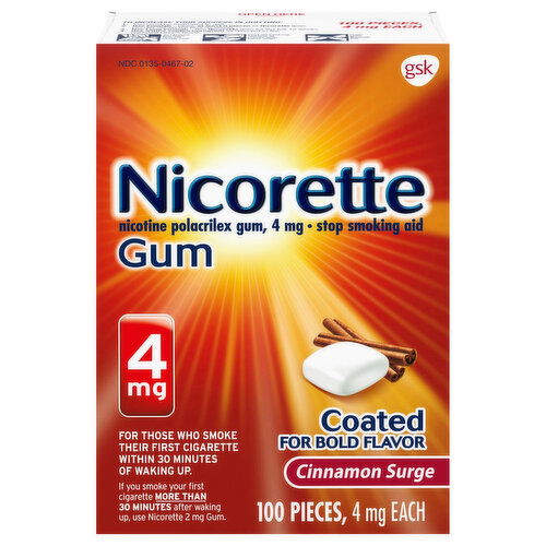 Nicorette Stop Smoking Aid, 4 mg, Gum, Cinnamon Surge