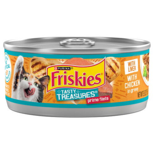 Friskies Tasty Treasures Cat Food, with Liver, Prime Filets, with Chicken in Gravy, Adult