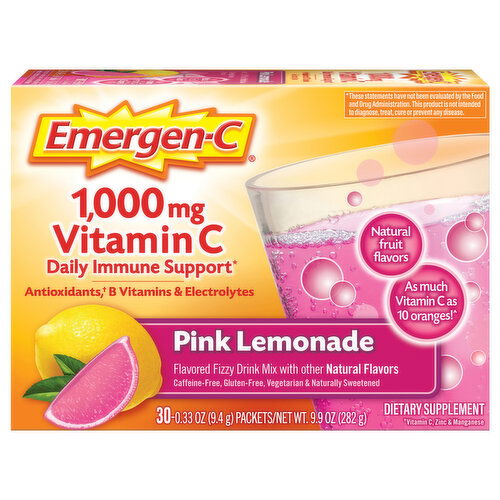 Emergen-C Fizzy Drink Mix, Vitamin C, 1000 mg, Pink Lemonade